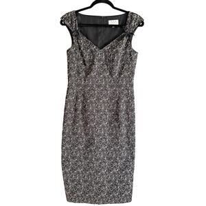 90s DAVID MEISTER Black Satin Floral Embroidered Sweetheart Cocktail Dress 6